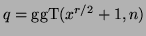 $q = {\mathrm{ggT}}(x^{r/2} + 1, n)$