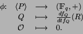 \begin{displaymath}
\begin{array}{cccl}
\phi \colon & \langle P \rangle & \longr...
..._Q}{d t f_Q} (R)\\
& \mathcal{O}& \longmapsto & 0.
\end{array}\end{displaymath}