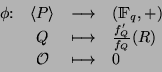 \begin{displaymath}
\begin{array}{cccl}
\phi \colon & \langle P \rangle & \longr...
...ac{f'_Q}{f_Q} (R)\\
& \mathcal{O}& \longmapsto & 0
\end{array}\end{displaymath}