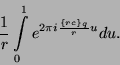 \begin{displaymath}
\frac{1}{r} \int \limits_{0}^{1} e^{2 \pi i \frac{\{r c\}_q}{r} u} du .
\end{displaymath}